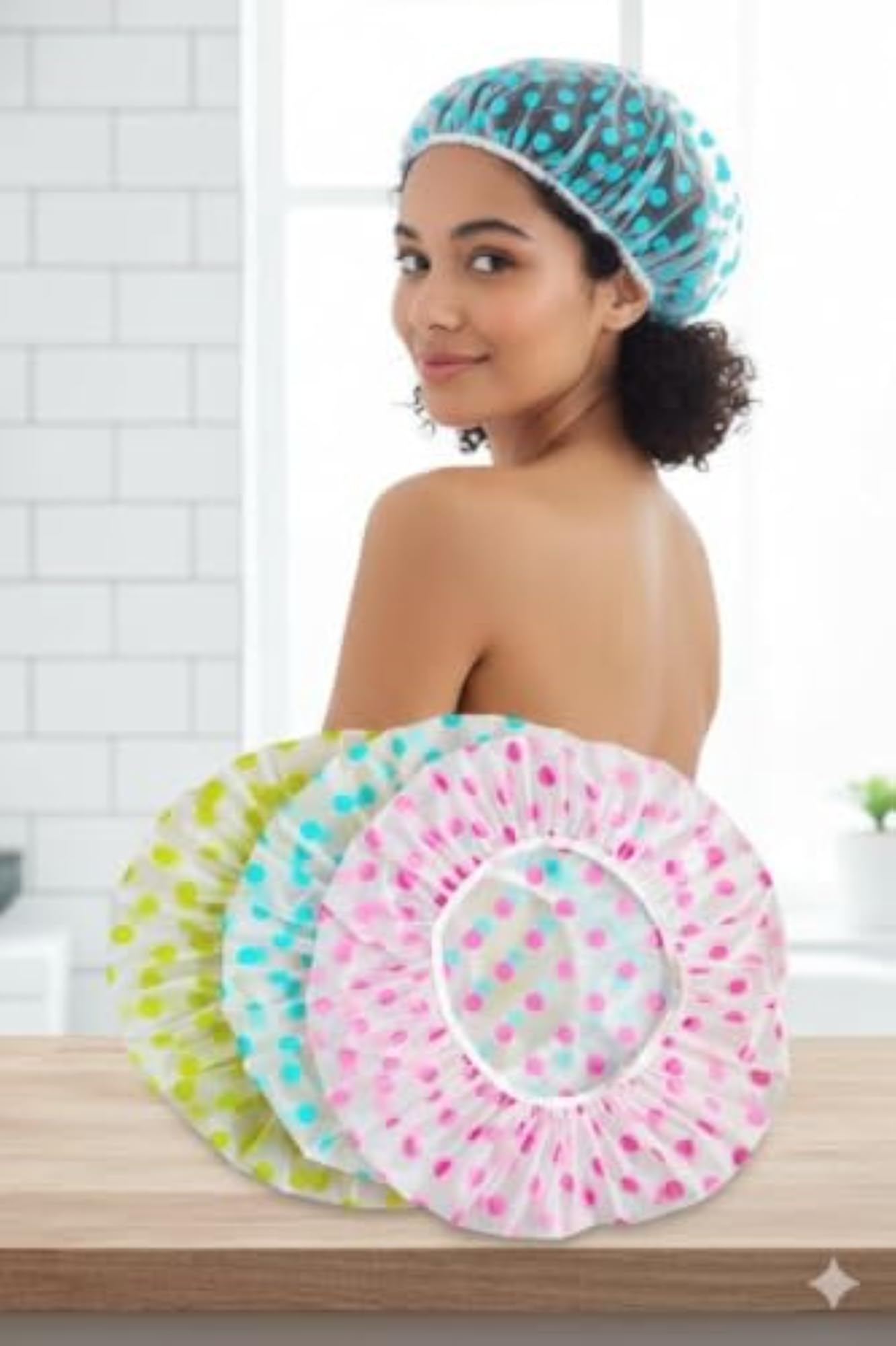 Shower Cap Set of 6, Reusable Waterproof Caps