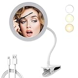 TUSHENGTU 6.5' clip on makeup mirror with gooseneck 10x magnifying mirror,USB Recharge adjustment (White 10X)