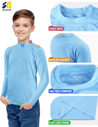 Image of Boys Swim Shirts Long Sleeve Rash Guard Sun Shirts UPF50+ Rashguard T Shirts Swimwear Fishing Water ShirtsQuick Dry Cool Beach Shirtfor Youth Kids Milk Blue Size 14-16