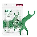 GUM - Hilo Dental Dual Technique con Mango Ergonómico, Sabor Menta - Limpieza de Dientes Delanteros y Posteriores - 50...
