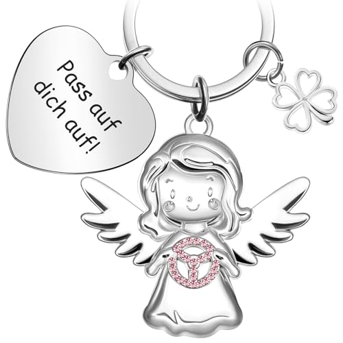 Aoriher Schutzengel Schl&uuml;sselanh&auml;nger mit Lenkrad Pass auf dich auf Schl&uuml;sselanh&auml;nger Schutzengel f&uuml;r Autofahrer Geschenk Gl&uuml;cksbringer Auto F&uuml;hrerschein Geschenke