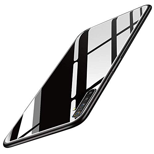 Image of MOBILOVE Back Cover Case for Realme 6 | Luxury Toughened Glass Cover with Shockproof Soft Silicone Side Case (Hard Case) (Black)