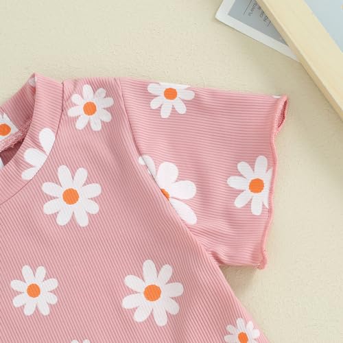 Image of Ayalinggo Baby Girl Summer Outfits Short Sleeve Lettuce Trim Floral Tops + Shorts Set Infant Clothes
