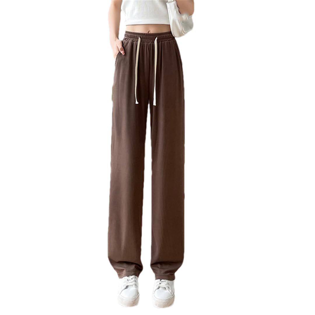 Pulcykp Womens Wide Leg Pants High Waist Slim Casual Thin Straight Trousers