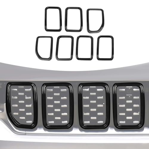 Image of Front Grille Insert Cover Compatible with Jeep Grand Cherokee 2021-2023, Black, 7 Pcs