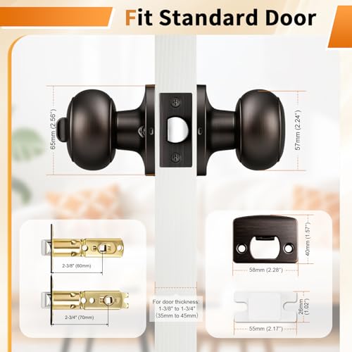 Probrico Oil Rubbed Bronze Door Knobs, Interior Door Knobs with Round Ball Knob, Bronze Privacy Door Knob for Bedroom Bathroom, 2 Pack by Probrico - Image 4