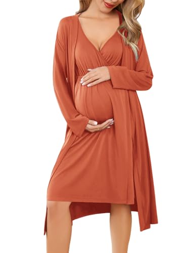 Image of Ekouaer Maternity Nursing Gown and Robe Set Labor Delivery Nursing Nightgowns for Breastfeeding Pregnancy Clothes