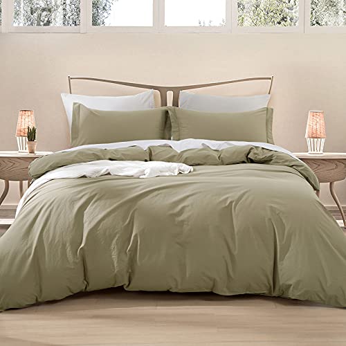 Image of EMME Cotton Duvet Cover Twin 2-Piece Set Soft Bedding Collection Twin XL Comforter Cover with Pillow Sham Solid Color Button Closure & Corner Ties (Brown, Twin /Twin XL)