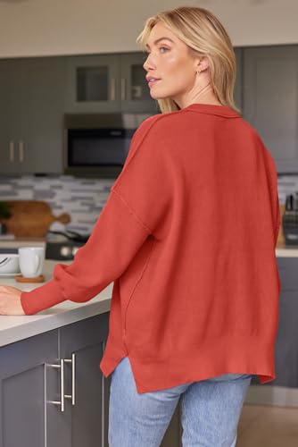 Image of LILLUSORY Women's Oversized Batwing Sweaters 2026 Fall Outfits Trendy Crewneck Knit Side Slit Fashion Pullover Tops