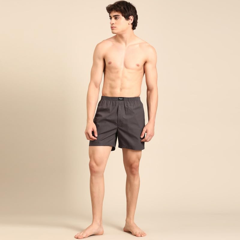 Image of Pepe Jeans Men's Solid 100% Cotton Regular Fit Long Boxer Shorts | Classic Comfortable Innerwear Long Boxer for Everyday & Lounge Wear | Soft Breathable Fabric | Elastic Waistband | All-Day Comfort