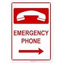 Emergency Phone Right Arrow Sign, 10x7 Inches, 55 mil Thick HDPE high Density polyethylene, Made in USA