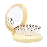 Arthaxi Travel Hair Brush with Small Mirror, Compact Mirror with Mini Brush Kit, Folding Purse Hairbrush for Girls, Mini Hair Brush and Mirror Combo, Stocking Stuffers 2024, Baby Yellow