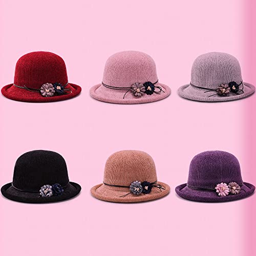 Zffxh 2 Pcs Winter Wool Knit Cloche Hat 1920 Vintage Beanie Cap Bowler Church Bucket Dress Felt For Women Ladies Seniors #TOP2
