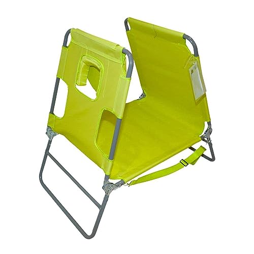 Ostrich Portable On-Your-Back Reclining Outdoor Camping Lawn Chair w/5 Positions & Chaise Folding Steel Frame Beach Lounger w/4 Positions, Green