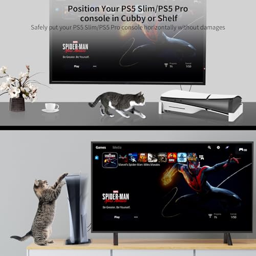 Uniraku PS5 Pro/Slim本体横置き収納スタンド 転倒防止、地震対策、傷付き防止、放熱改善、本体をもっと安心に収納 PS5 Pro/Slim通常版とデジタル版両対応 (ホワイト)