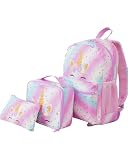 Cokouchyi 3-Piece Kids Backpack Set with Lunch Box & Pencil Case, Lightweight Preschool Backpack for Girls, Kids Book bag Elementary, Unicorn