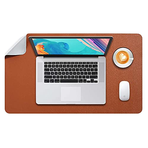 DOBAOJIA Tappetino per Mouse Grande, Mouse Pad Sottomano da Ufficio, Laptop Tappetino, Tappetino Scrivania, Tappetino Scrittura, Uso Doppio Lato Simipelle PU 60 x 35cm Marrone/Grigio