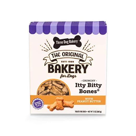 Three Dog Bakery Crunchy Itty Bitty Bones, Peanut Butter Flavor, Premium Treats for Dogs, 13 Ounce Box