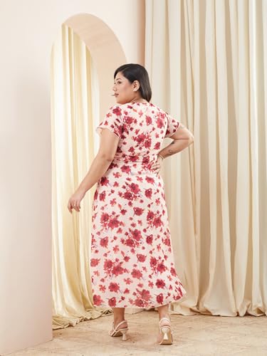 Image of Miss Chase A+ Women's V-Neck Short Sleeve Floral Pleated Midi Dress