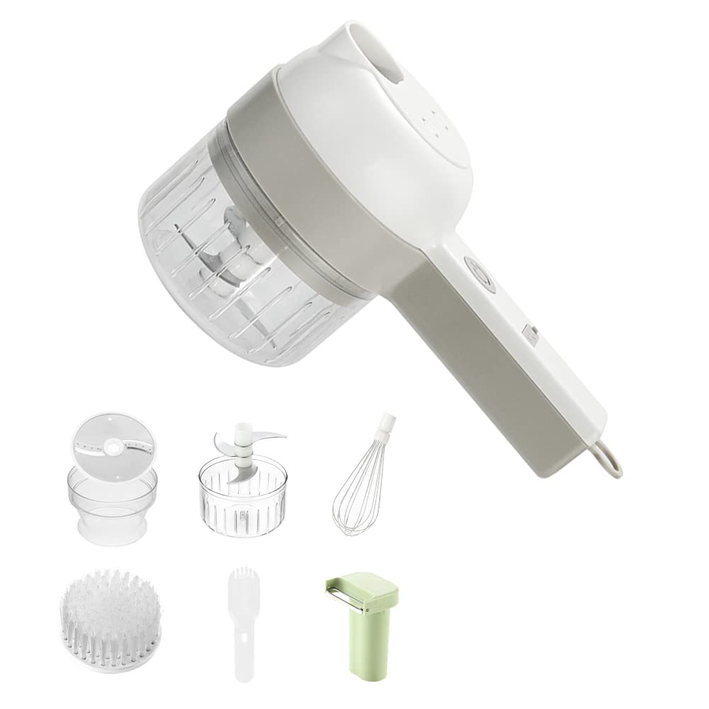 5 In 1 Handheld Electric Vegetable Cutter Set Multifunctional Food Processor Electric Slicer, Masher, Peeler, Whisk, And Scrubber For Garlic Onion Pepper Ginger Celery Meat Egg With Brush