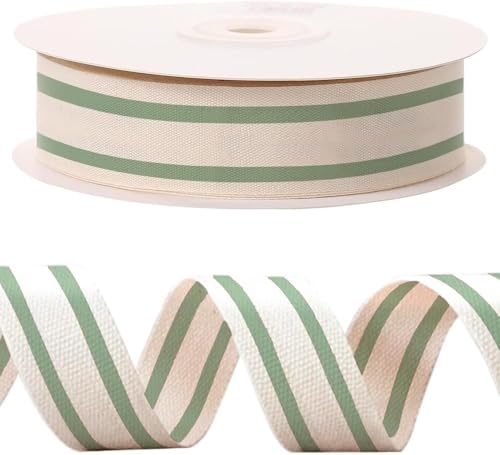 CHMOART 10 Yards Green Natural Cotton Ribbon for Crafting Sewing,