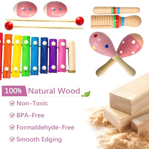 CREPRO Kids Musical Instruments, Orff Wooden Musical Toys for Toddlers 3+, Natural Colors Percussion Instruments Set, Kids Preschool Educational Birthday Gifts