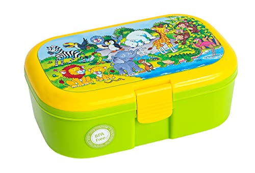 Lutz Mauder Kinder Lunchbox Brotdose, Wimmelbild Zootiere, Tiere im Dschungel, herausnehmbares Obst und Gemüsefach Cover