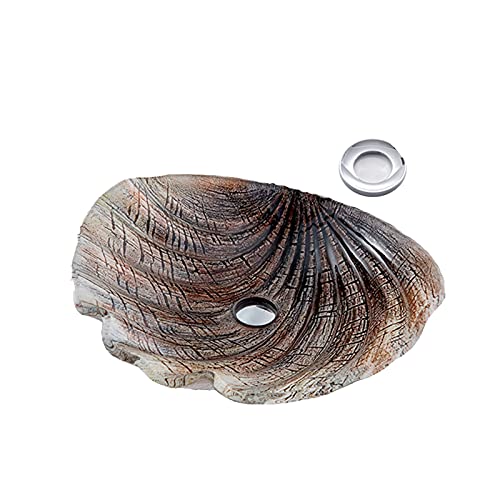 Lavabo De Vidrio Templado con Forma De Carcasa De Baño, Lavabos De Baño De Montaje, Cuenco De Lavabo De Encimera De Tocador Redondo,Brown c
