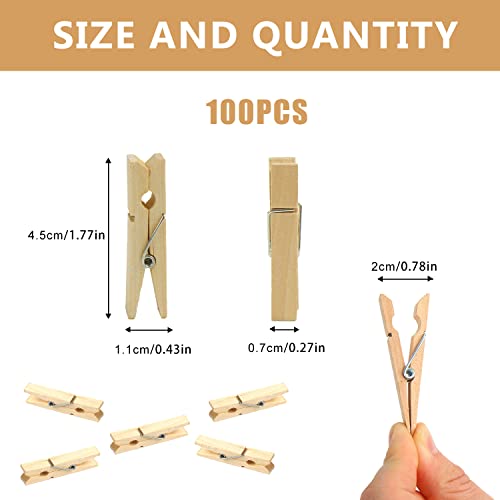 KIMOBER 1.77Inch Wooden Clothespins,Sturdy Natural Wooden Craft Peg Pins Clips for Photos Pictures Paper Crafts,100pcs - Thumbnail 2