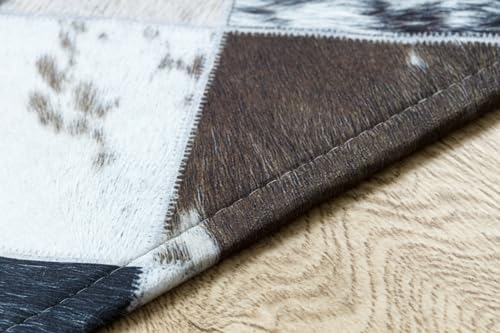 Tapis patchwork design losanges imitation peau de vache marron pour salon - 8