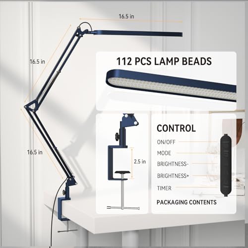 Image of SKYLEO Desk Lamp - LED Desk Light - 5 Color Modes X 11 Brightness Levels - Adjustable Swing Arm - Timmer & Memory Function - 12W Lamp for Desk - Blue