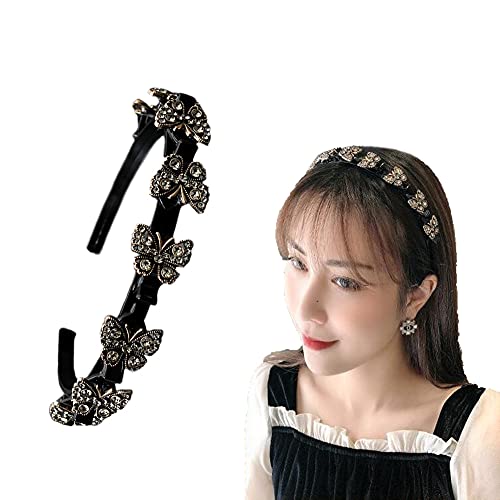 Butterfly Hair Clips Headband Beling Bejeweled Headbands for Women Rhinstone Double Bangs Hairstyle Hairpin for Girls Hairband With Clip