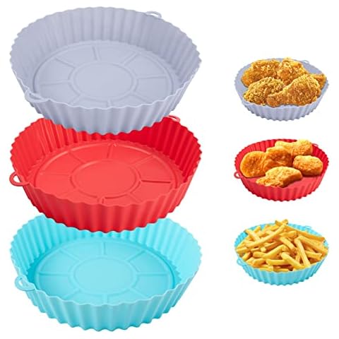 Silicone Air Fryer Liners, 3Pcs Air Fryer Liners Reusable Air Fryer Accessories Silicone Airfryer Liners Air Fryer Silicone Liner (Gray + Blue + red) Cover