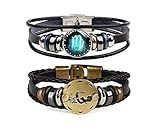 2pcs Virgo Zodiac Gifts Bracelet for Women Men 12 Constellation Beaded Hand Woven Leather Bracelets Braided Punk Chain Cuff (Virgo)