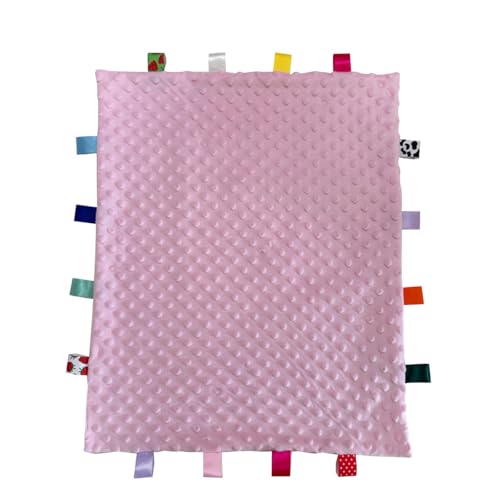 Image of Baby Tag Blanket, Soft & Warm, Pink, Cartoon Animal Theme, Sensory Tags, 55x45CM /21.7x17.7INCHES