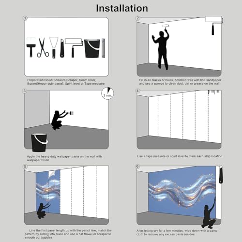 Papel pintado pared perla ondulada azul claro 200x140cm para salón y dormitorio 3D 8