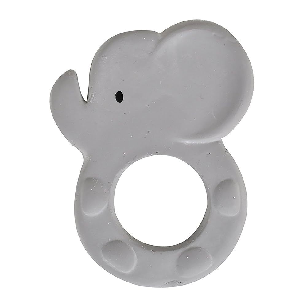 Tikiri Natural Soft Rubber Teething Toy, Ring, Gum Soother - Elephant - Toy Gift Boxed - BPA Newborn Baby Gift for 0-6 Months Old