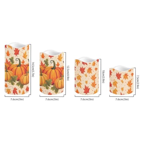 Image of Thanksgiving Day Color Changing Electric Candles | Pumpkin Flameless Candle Set with Remote Control, Battery Operated Fake Candles for Kitchen Room Home fall decor, 4 Pack