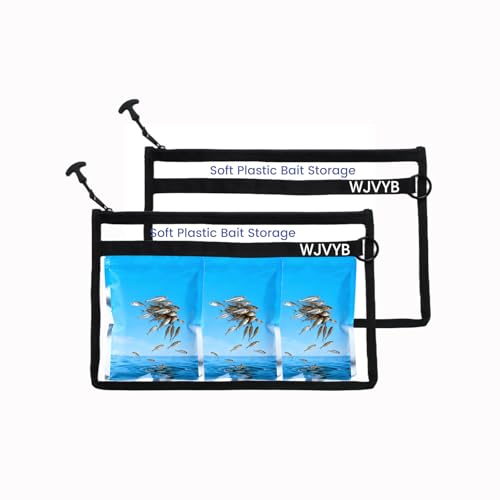 WJVYB 2-Pack PVC Transparent Waterproof Fishing Tackle Bags, Soft Plastic Bait Storage with Sealed Edges, Heavy-Duty Clear Dry Pouch for Lures, Fishing Gear & Accessories