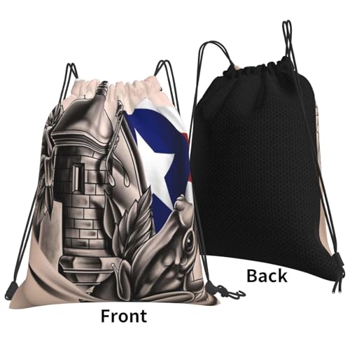 puerto rico flag Bags Backpack Drawstring Bag Gym Bag Travel Hiking Beach 16X14 In3