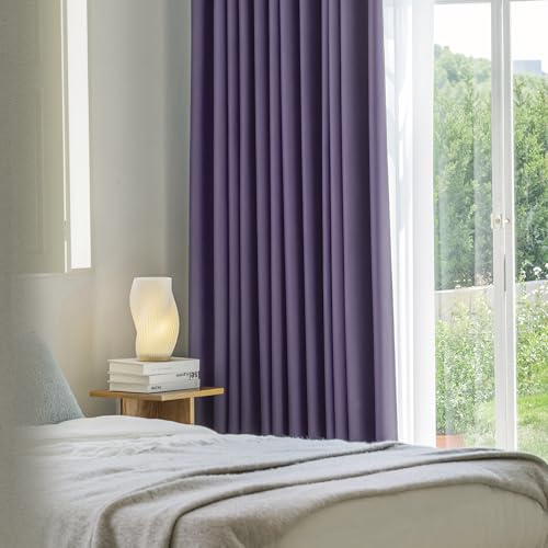 Image of FMFUNCTEX 100% Blackout Curtains for Bedroom, Purple Curtains 84 Inches Long Textured Thermal Insulated Curtains for Living Room Drapes, Black Out Drapery Grommet Room Darkening 2 Panels