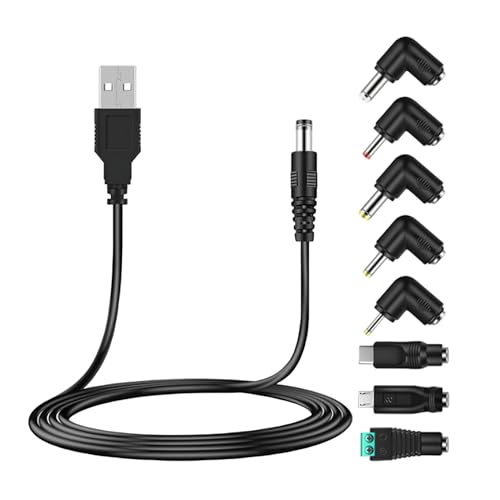 Câble d'alimentation USB vers DC 5V, 5.5 x 2.1mm DC Barrel Jack, avec 8 Jack Connecteurs (5.5mm * 2.5mm,4mm * 1.7mm,4.8mm * 1.7mm, 3.5 * 1.35mm,2.5mm *...