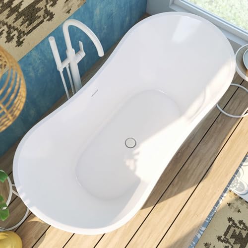 Image of DreamLine Nile 59 inch L x 28 inch H Acrylic Freestanding Bathtub with White Finish