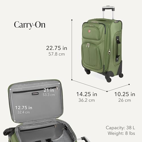 Image of SWISSGEAR Sion Softside Expandable Spinner Luggage Durable Lightweight Travel Suitcase, Evergreen, 3-Piece Set (Carry-On /Medium /Large)