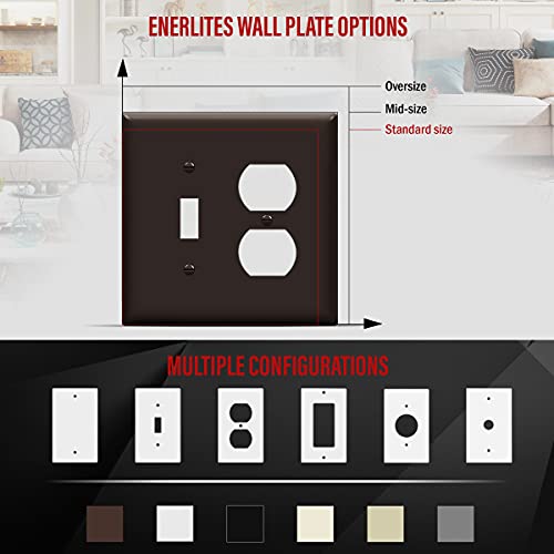 Image of ENERLITES Combination Toggle Light Switch /Duplex Receptacle Outlet Wall Plate, Mid-Size 2-Gang 4.88 inch x 4.92 inch, Polycarbonate Thermoplastic, 881121M-BR, Brown