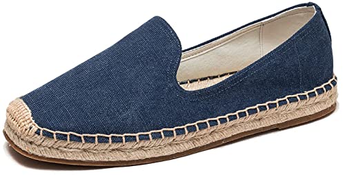 Image of Men's Classic Suede Canvas Round Cap Toe Espadrilles Loafers Pure Color Slip On Comfortable Flats Shoes