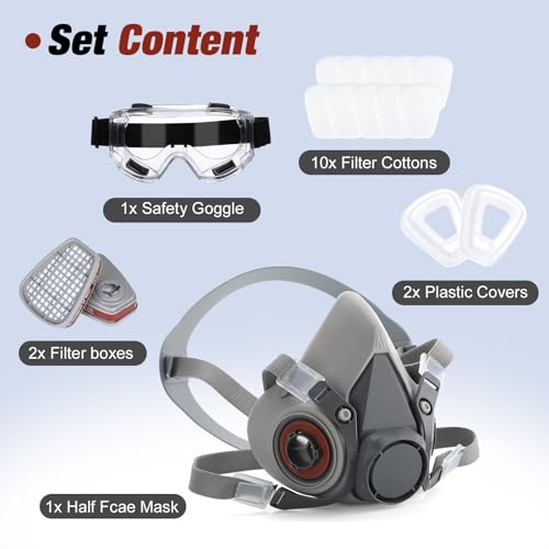 HOLULO Atemschutzmaske Staub mit Filter, Wiederverwendbare Halbgesichtsabdeckung mit Schutzbrille, Staubmaske Staubschutzmaske für Schleifen Lackieren Polieren Feinstaub (Respirator Mask)