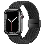 [HITZEE] Band コンパチブル Apple Watch バンド 49/46/45/44/42/41/40/38mm、磁気留め金付きのナイロン弾性編組バンド調節可能なスポーツアップルウォッチバンド付き Apple Watch Ultra 3/2/1 SE 3/2/1 シリーズ 11 10 9 8 7 6 5 4 3 2 1 に対応 （38/40/41/42mm，黒）