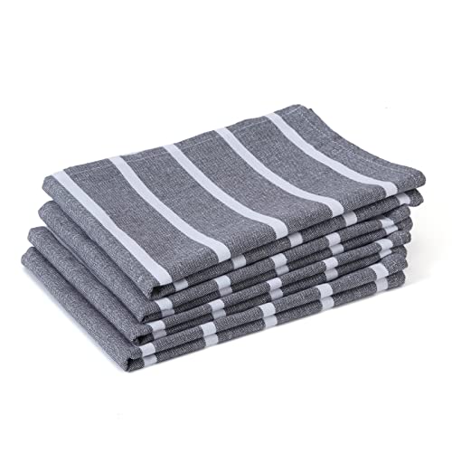 Encasa XO Kitchen Cloth for Cooking | Cotton Hand Towel for Quick Drying Dishes | 70x45 cm Tea Towels | Highly Absorbent for Cleaning of Plates & Glasses | Roma Grey Stripes (Set of 4 Pieces)