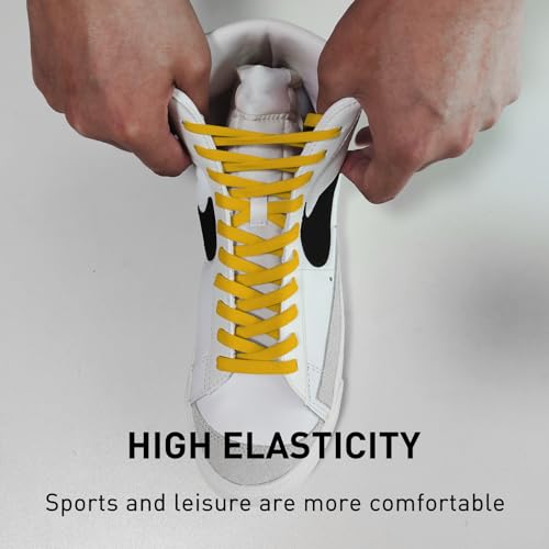Image of UamGlsob 2 Pairs 5 /16 inch Flat Elastic Shoe Lace, 27 inch-72 inch Length Stretch Shoelaces Strings Replacement for High /Low Top Sneakers